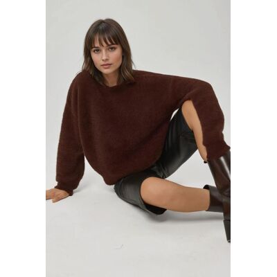Hiccup Bärtiger Rundhals-Ultra-Weichstrick-Pullover Dunkelbraun L Hiccup Bärtiger Rundhals-Ultra-Weichstrick-Pullover Dunkelbraun L