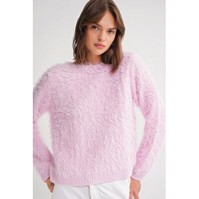 Mixray Weicher Plüschstruktur Strickpullover Hell-Pink S/M Mixray Weicher Plüschstruktur Strickpullover Hell-Pink S/M