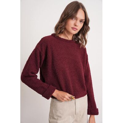 Mixray Plüschstrick-Crop-Pullover Burgund S/M Mixray Plüschstrick-Crop-Pullover Burgund S/M