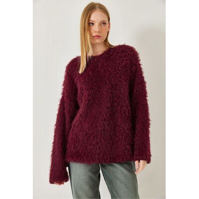 Bianco Lucci Übergroßer strukturierten Strickpullover mit plüschigen Details Burgund S/M Bianco Lucci Übergroßer strukturierten Strickpullover mit plüschigen Details Burgund S/M