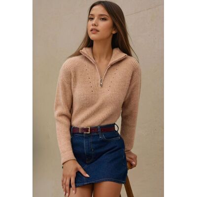 Hiccup Basic Strickpullover mit Reißverschlusskragen Natürlich S/M Hiccup Basic Strickpullover mit Reißverschlusskragen Natürlich S/M