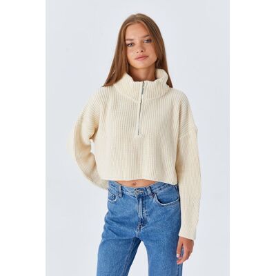 Mixray Strukturiertes Langarmpullover mit Reißverschlusskragen Natürlich S/M Mixray Strukturiertes Langarmpullover mit Reißverschlusskragen Natürlich S/M