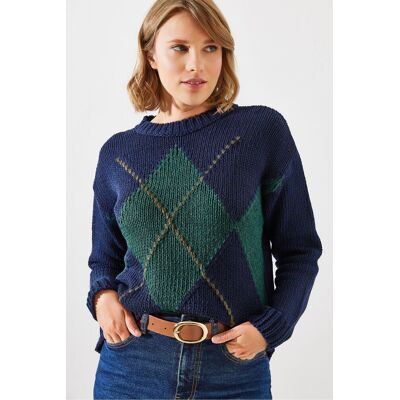 Bianco Lucci Pullover mit geometrischem Muster und Rundhalsausschnitt Marine S/M Bianco Lucci Pullover mit geometrischem Muster und Rundhalsausschnitt Marine S/M