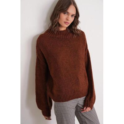 Mixray Lässiger Schnitt Rundhals Dickstrickpullover Kastanie S/M Mixray Lässiger Schnitt Rundhals Dickstrickpullover Kastanie S/M