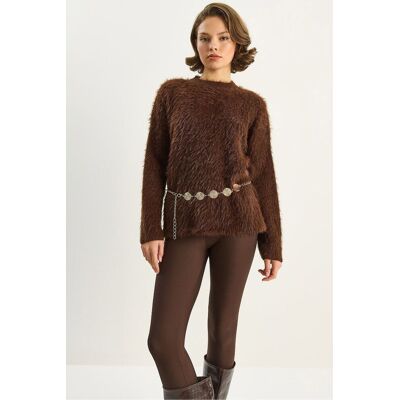 Bianco Lucci Strukturiertes Strickpullover Mokka S/M Bianco Lucci Strukturiertes Strickpullover Mokka S/M