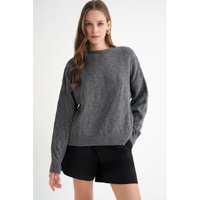 Mixray Rippstrickpullover mit Haarglanzmuster Dunkelgrau S/M Mixray Rippstrickpullover mit Haarglanzmuster Dunkelgrau S/M