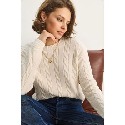 Bianco Lucci Pullover mit Haarzopf-Muster Creme S/M Bianco Lucci Pullover mit Haarzopf-Muster Creme S/M