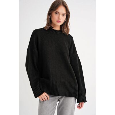 Mixray Übergroßer Rippstrickpullover mit Rundhalsausschnitt Schwarz S/M Mixray Übergroßer Rippstrickpullover mit Rundhalsausschnitt Schwarz S/M