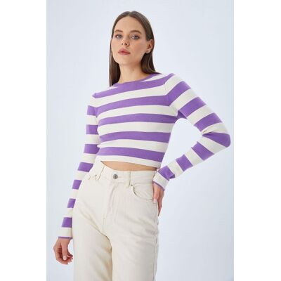 Mixray Gestreifter Strickpullover Lila S/M Mixray Gestreifter Strickpullover Lila S/M