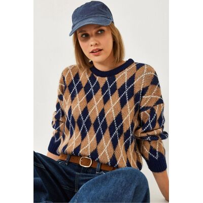 Bianco Lucci Diamantmuster Pullover Marine S/M Bianco Lucci Diamantmuster Pullover Marine S/M