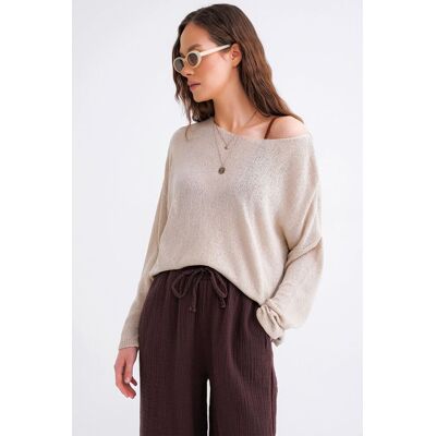Mixray Übergroßer Bootsausschnitt-Strickpullover Stein S/M Mixray Übergroßer Bootsausschnitt-Strickpullover Stein S/M