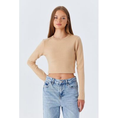 Mixray Langarm Basic Crop Stricktop Bräunen S/M Mixray Langarm Basic Crop Stricktop Bräunen S/M