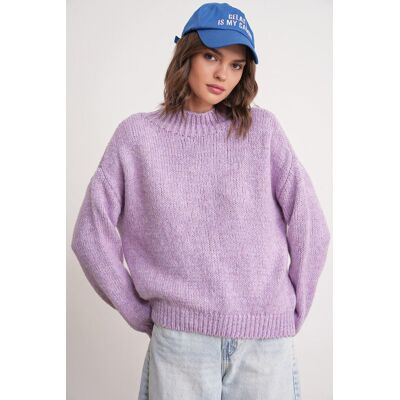 Mixray Lässiger Schnitt Rundhals Dickstrickpullover Lila S/M Mixray Lässiger Schnitt Rundhals Dickstrickpullover Lila S/M