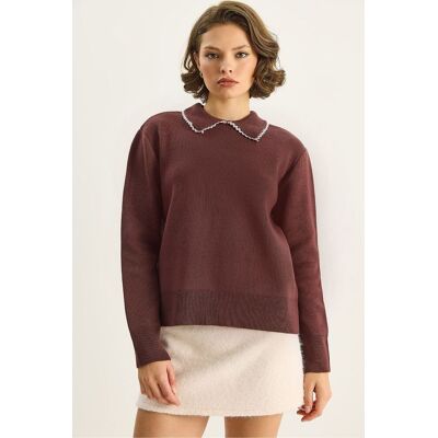 Bianco Lucci Strickpullover mit Hemdkragen Lila S/M Bianco Lucci Strickpullover mit Hemdkragen Lila S/M