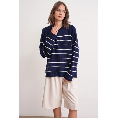 Mixray Gestreifter Rundhals Relaxed Strickpullover Marine S/M Mixray Gestreifter Rundhals Relaxed Strickpullover Marine S/M