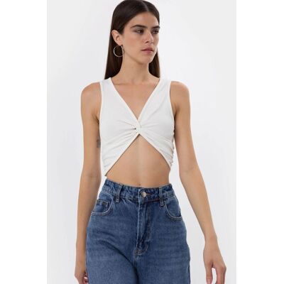 Hiccup Geripptes Twist-Front-Crop-Top Weiß XS Hiccup Geripptes Twist-Front-Crop-Top Weiß XS