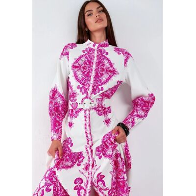 MSN Collection Maxikleid mit Paisley-Print, Gürtel und Hemdkragen Mehrfarben M MSN Collection Maxikleid mit Paisley-Print, Gürtel und Hemdkragen Mehrfarben M