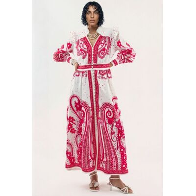 MSN Collection V-Ausschnitt Paisley Maxikleid mit Schlitz Mehrfarben L MSN Collection V-Ausschnitt Paisley Maxikleid mit Schlitz Mehrfarben L