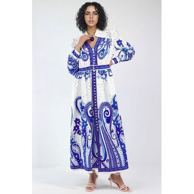 MSN Collection V-Ausschnitt Paisley Maxikleid mit Schlitz Mehrfarben L MSN Collection V-Ausschnitt Paisley Maxikleid mit Schlitz Mehrfarben L