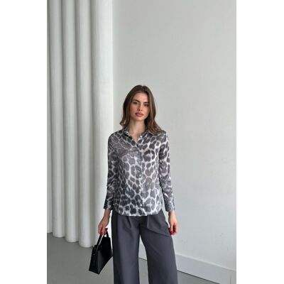 MyFashion Leopardenmuster Knopf-Down Hemd Grau S MyFashion Leopardenmuster Knopf-Down Hemd Grau S