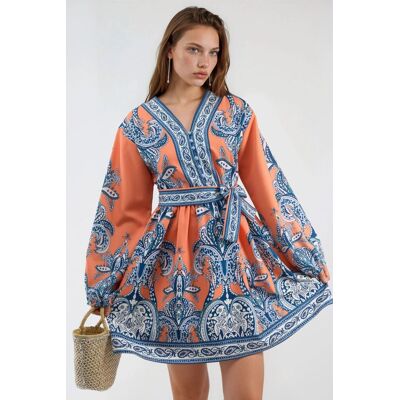 MSN Collection V-Ausschnitt Paisley A-Linie Mini-Kleid mit Knöpfen Mehrfarben S MSN Collection V-Ausschnitt Paisley A-Linie Mini-Kleid mit Knöpfen Mehrfarben S