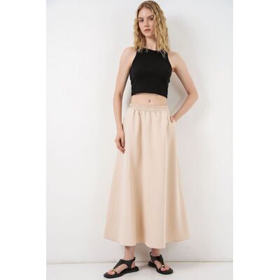 Big Dart Hochtaillierter A-Linien-Maxi-Rock Beige L Big Dart Hochtaillierter A-Linien-Maxi-Rock Beige L