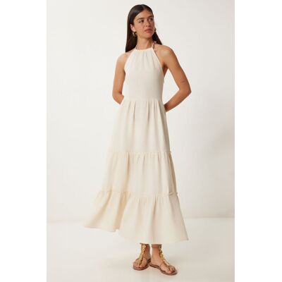 Happiness Istanbul Rüschenträger Maxi-Kleid Creme M Happiness Istanbul Rüschenträger Maxi-Kleid Creme M