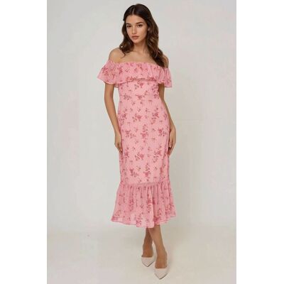 Hiccup Schulterfreies Midikleid mit Blumenmuster und figurbetonter Passform Rosa L Hiccup Schulterfreies Midikleid mit Blumenmuster und figurbetonter Passform Rosa L