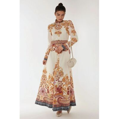Hiccup Bedrucktes A-Linien-Maxikleid mit Gürtel Orange L Hiccup Bedrucktes A-Linien-Maxikleid mit Gürtel Orange L