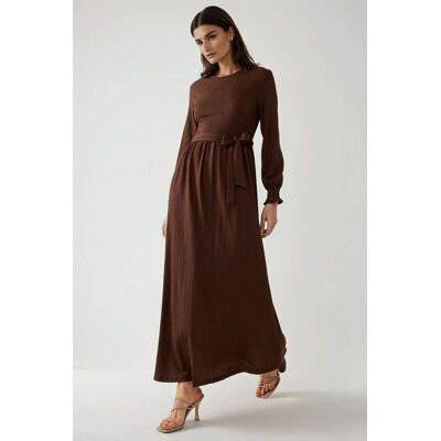 Hiccup Strukturiertes Maxikleid mit Rundhalsausschnitt Braun M Hiccup Strukturiertes Maxikleid mit Rundhalsausschnitt Braun M