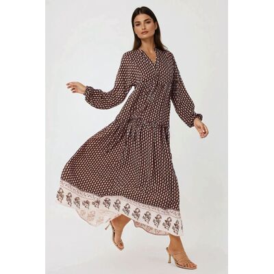 Hiccup Gemustertes V-Ausschnitt Maxikleid Braun S Hiccup Gemustertes V-Ausschnitt Maxikleid Braun S