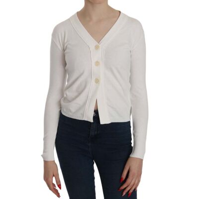 BYBLOS Weißer V-Ausschnitt Langarm Gekürzter Cardigan Pullover Weiß M BYBLOS Weißer V-Ausschnitt Langarm Gekürzter Cardigan Pullover Weiß M