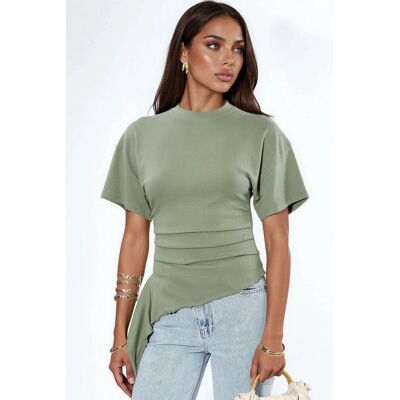 Busem Oversized Crew Neck Drapé-Bluse Khaki S Busem Oversized Crew Neck Drapé-Bluse Khaki S