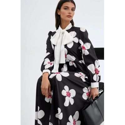 MSN Collection Mustered A-Linien-Maxikleid mit Schalkragen Schwarz L MSN Collection Mustered A-Linien-Maxikleid mit Schalkragen Schwarz L