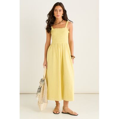 Gini London Gelbes Sommerkleid mit besticktem, gerafftem Oberteil Gelb EU 38 / UK 10 Gini London Gelbes Sommerkleid mit besticktem, gerafftem Oberteil Gelb EU 38 / UK 10