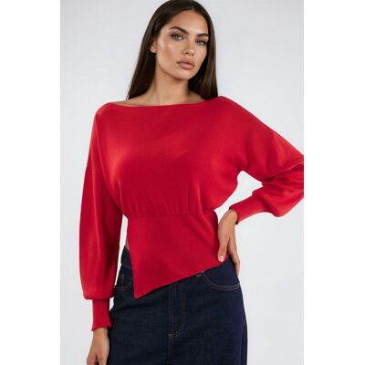 Hiccup Bootsausschnitt Pullover mittlerer Dicke Rot M Hiccup Bootsausschnitt Pullover mittlerer Dicke Rot M