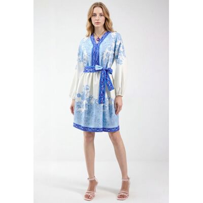 MSN Collection Mustered A-Linien Mini-Kleid Hellblau L MSN Collection Mustered A-Linien Mini-Kleid Hellblau L