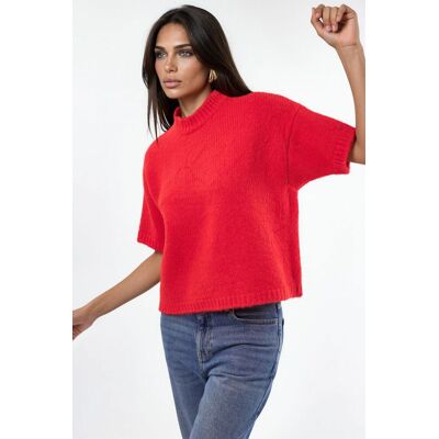 Hiccup Lässiger Schnitt Rundhals-Strickpullover Rot M Hiccup Lässiger Schnitt Rundhals-Strickpullover Rot M