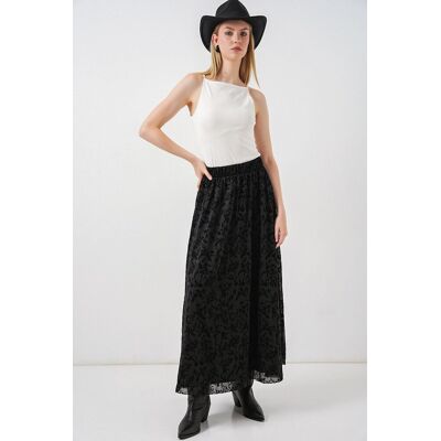 Big Dart Blumenkleid Hohe Taille Maxi-Rock Schwarz M Big Dart Blumenkleid Hohe Taille Maxi-Rock Schwarz M