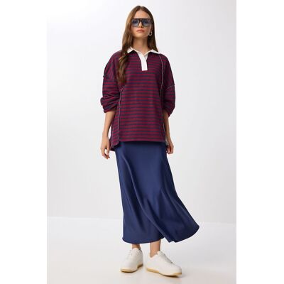 Happiness Istanbul Hoch geschnittener Satin-Maxi-Rock Marine M Happiness Istanbul Hoch geschnittener Satin-Maxi-Rock Marine M