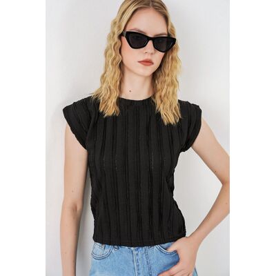 Big Dart Strukturiertes Ripp-Pullover-Bluse Schwarz M Big Dart Strukturiertes Ripp-Pullover-Bluse Schwarz M