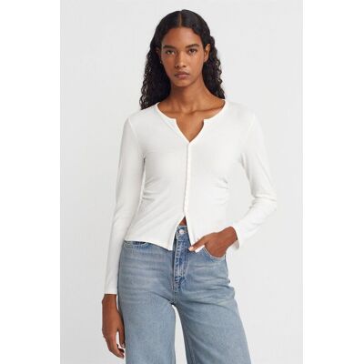 Dilvin Slim Fit Rippstruktur Bluse mit Knopfleiste Weiß L Dilvin Slim Fit Rippstruktur Bluse mit Knopfleiste Weiß L