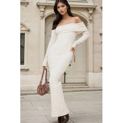 Hiccup Off-Shoulder Bodycon Maxikleid mit Rippstruktur Natürlich L Hiccup Off-Shoulder Bodycon Maxikleid mit Rippstruktur Natürlich L