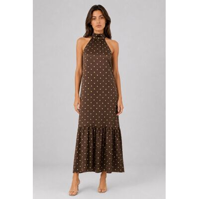 Mixray Punkte-Halter-Maxikleid Braun L Mixray Punkte-Halter-Maxikleid Braun L