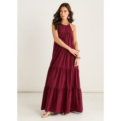 Gini London Maxi-Trapezkleid mit Stufenrock und Neckholder von Mulberry Rosa EU 42 / UK 14 Gini London Maxi-Trapezkleid mit Stufenrock und Neckholder von Mulberry Rosa EU 42 / UK 14