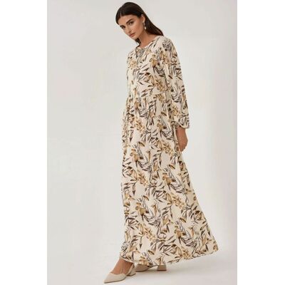 Hiccup Floral Print Langarm Viskose Maxikleid Natürlich L Hiccup Floral Print Langarm Viskose Maxikleid Natürlich L