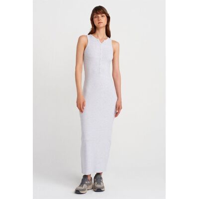 Dilvin Rippstrick-Baumwollmischung Ärmelloses Maxikleid Hellgrau S Dilvin Rippstrick-Baumwollmischung Ärmelloses Maxikleid Hellgrau S