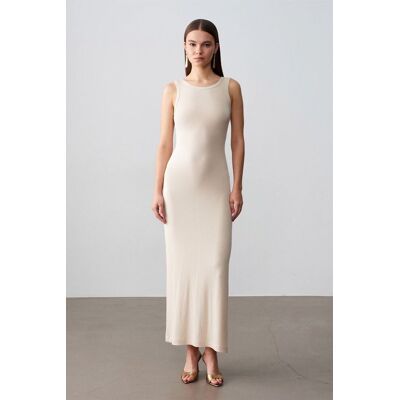 Dilvin Rippoptik Ärmelloses Bodycon-Maxikleid Natürlich S Dilvin Rippoptik Ärmelloses Bodycon-Maxikleid Natürlich S