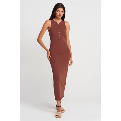 Dilvin Rippstrick-Baumwollmischung Ärmelloses Maxikleid Kastanie S Dilvin Rippstrick-Baumwollmischung Ärmelloses Maxikleid Kastanie S