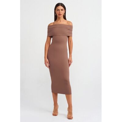 Dilvin Schulterfreies Bodycon-Midi-Kleid Mokka S Dilvin Schulterfreies Bodycon-Midi-Kleid Mokka S